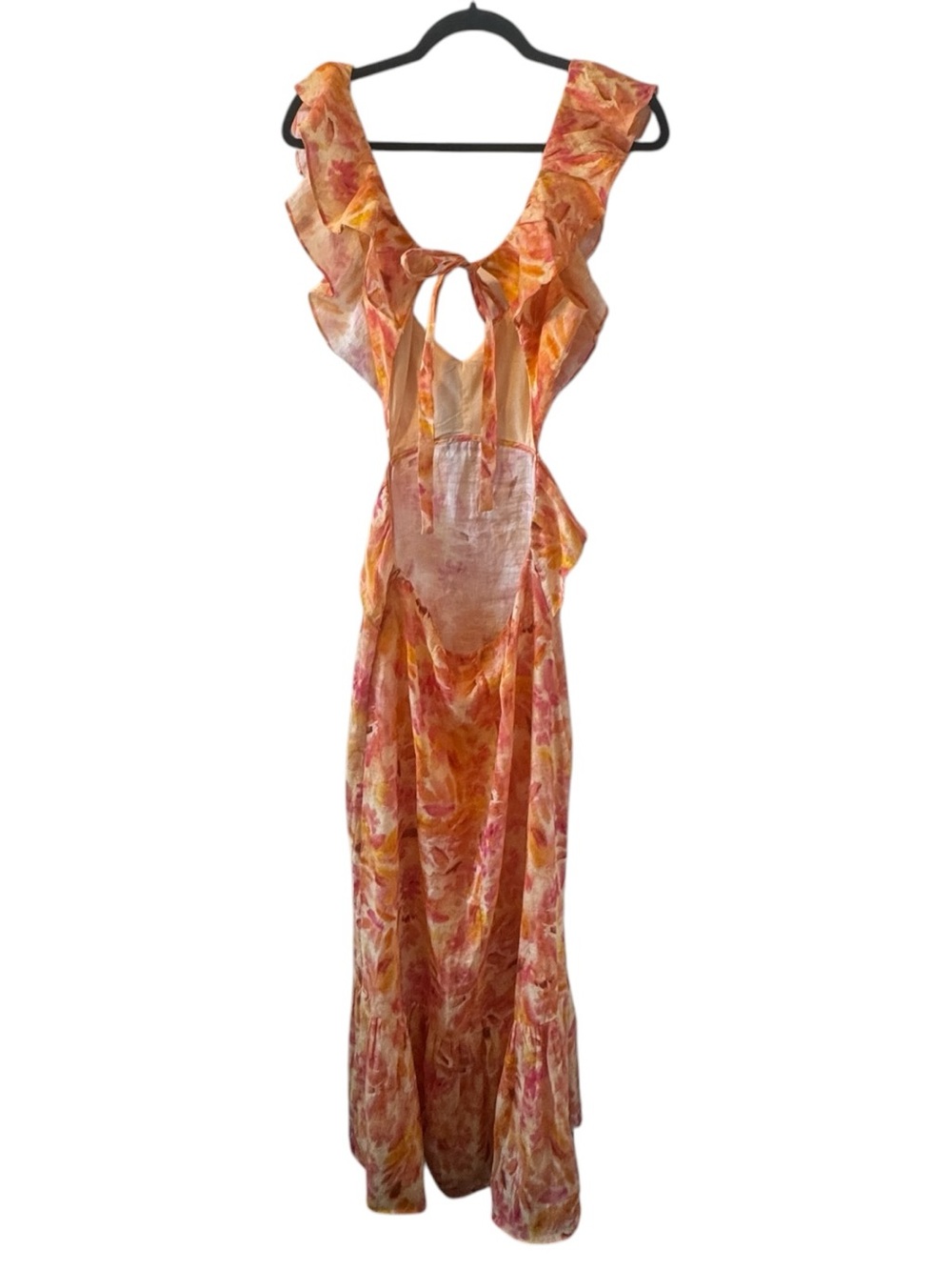 Zara Linen Ruffled Cutout Floral Midi Maxi Dress M - Picture 4 of 8